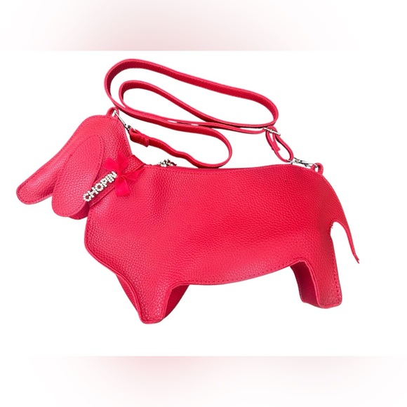 Chopin Roma Italy crossbody Dachshund purse handbag wiener dog red pebbled EUC - Picture 3 of 14